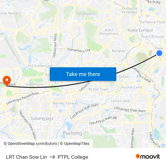 LRT Chan Sow Lin to PTPL College map