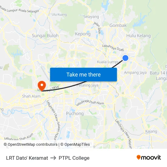 LRT Dato' Keramat to PTPL College map