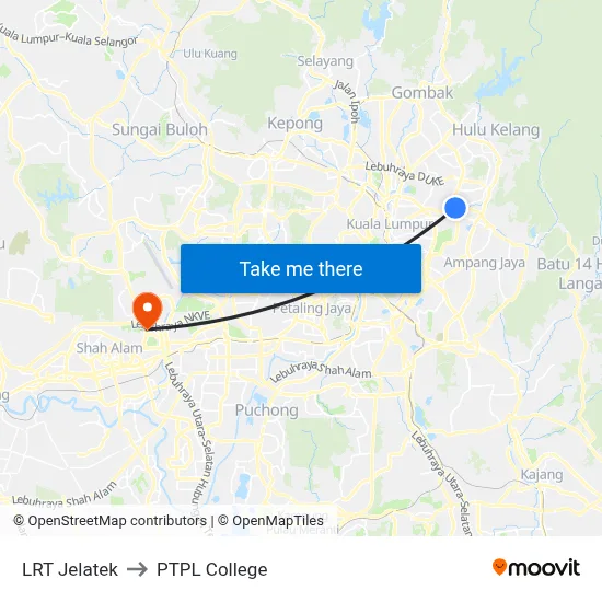 LRT Jelatek to PTPL College map