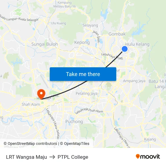 LRT Wangsa Maju to PTPL College map