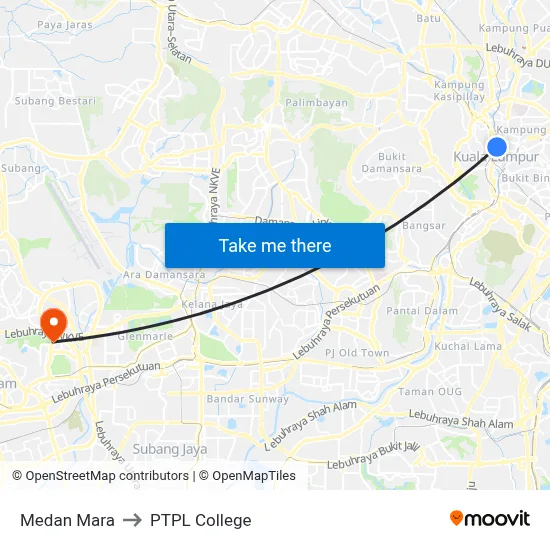 Medan Mara to PTPL College map