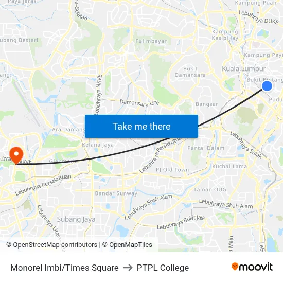 Monorel Imbi/Times Square to PTPL College map