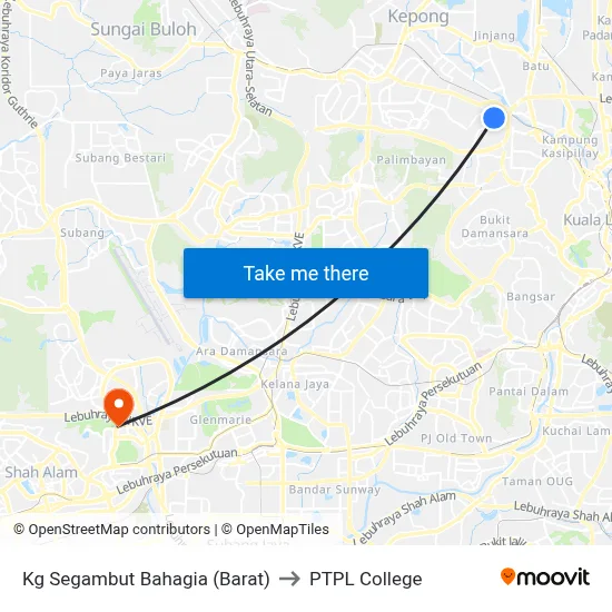 Kg Segambut Bahagia (Barat) to PTPL College map