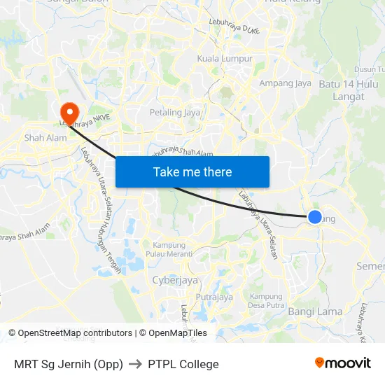 MRT Sg Jernih (Opp) to PTPL College map