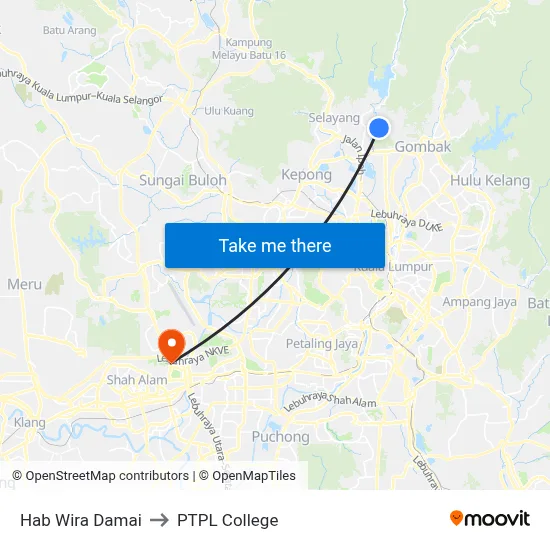 Hab Wira Damai to PTPL College map