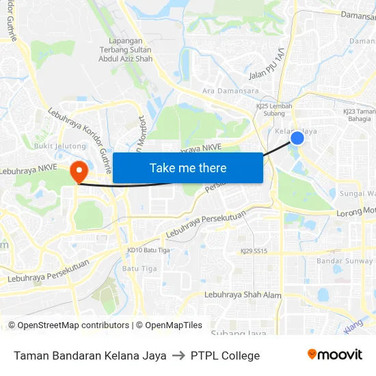 Taman Bandaran Kelana Jaya to PTPL College map