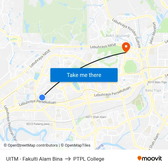 UITM - Fakulti Alam Bina to PTPL College map