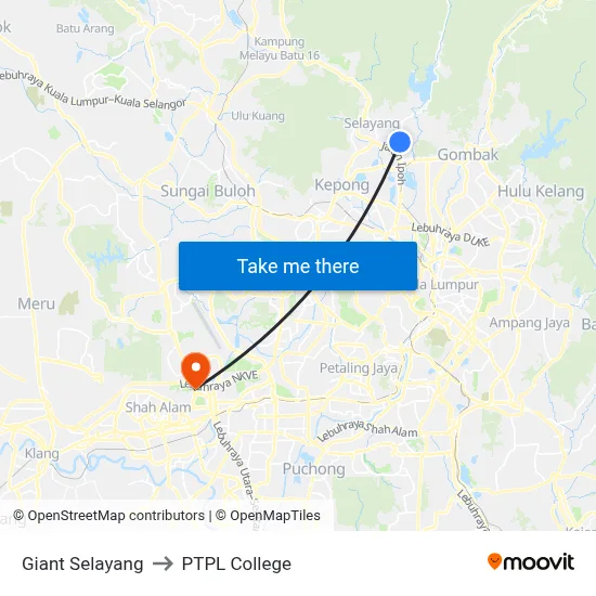 Giant Selayang to PTPL College map