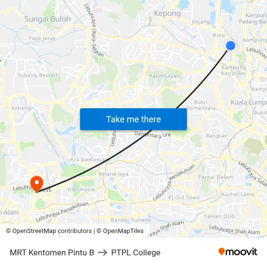 MRT Kentomen Pintu B to PTPL College map
