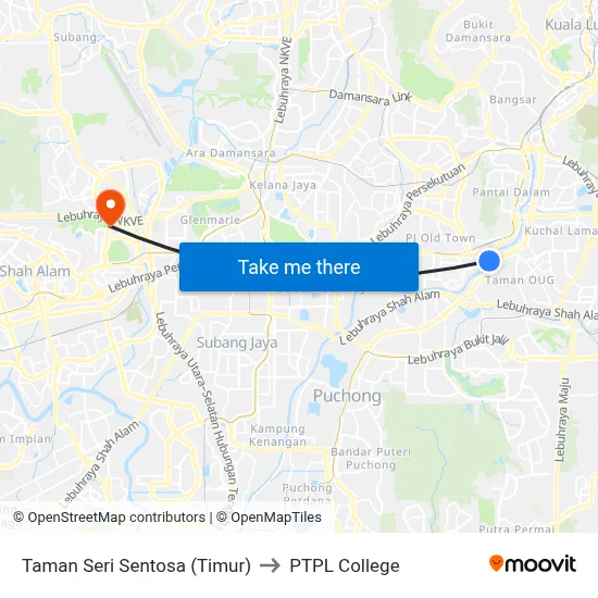 Taman Seri Sentosa (Timur) to PTPL College map