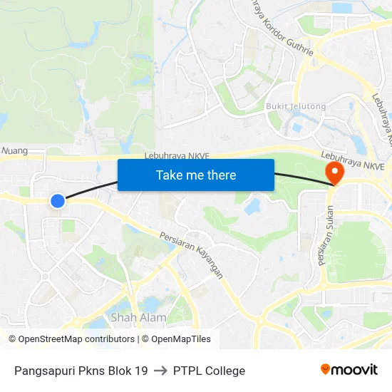 Pangsapuri Pkns Blok 19 to PTPL College map