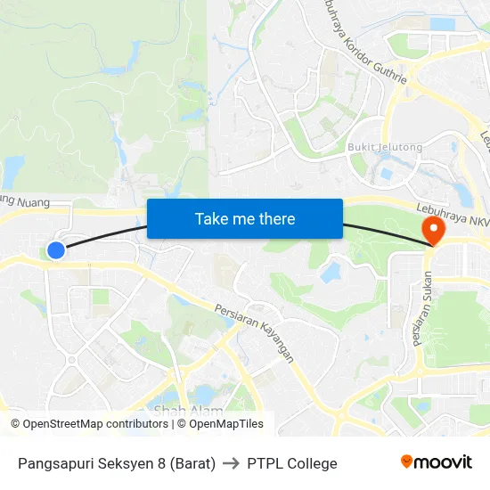 Pangsapuri Seksyen 8 (Barat) to PTPL College map