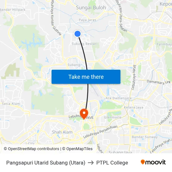 Pangsapuri Utarid Subang (Utara) to PTPL College map
