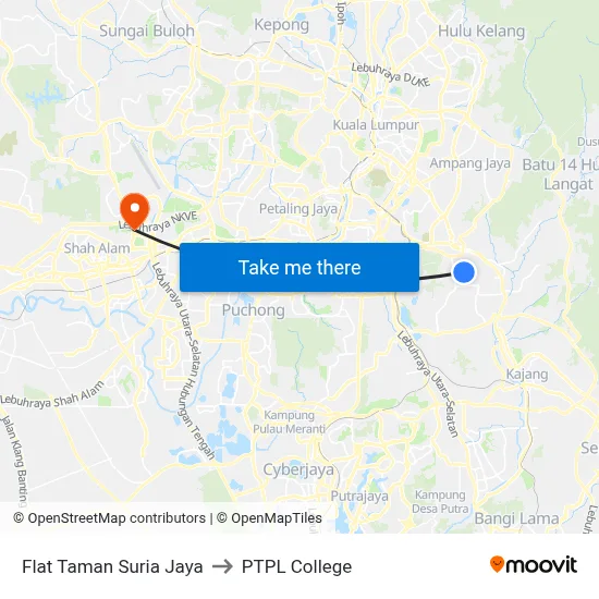 Flat Taman Suria Jaya to PTPL College map