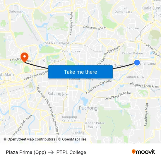 Plaza Prima (Opp) to PTPL College map