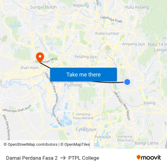 Damai Perdana Fasa 2 to PTPL College map
