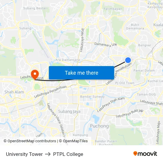 University Tower to PTPL College map