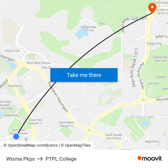 Wisma Pkps to PTPL College map