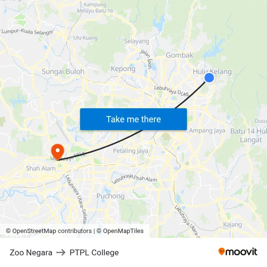 Zoo Negara to PTPL College map