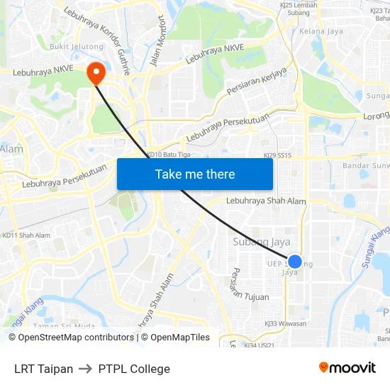 LRT Taipan to PTPL College map