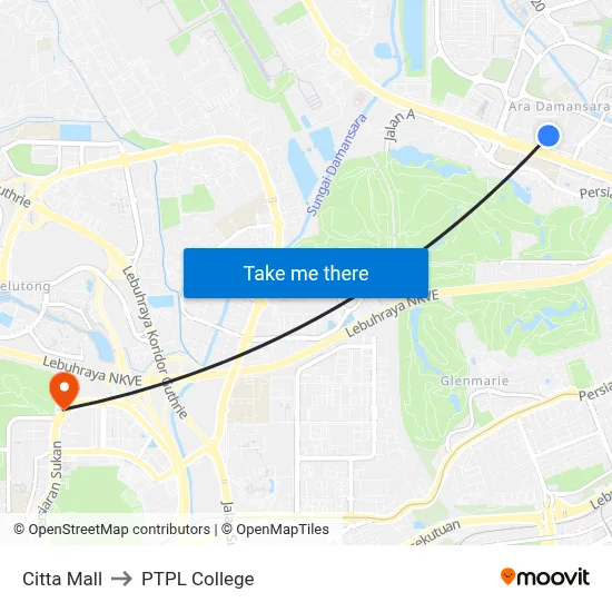 Citta Mall to PTPL College map