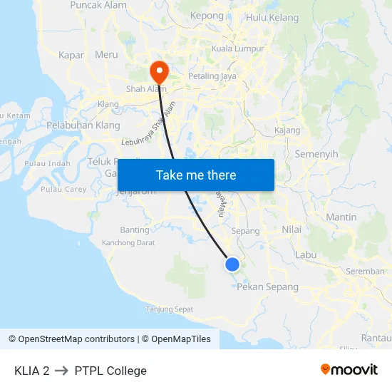 KLIA 2 to PTPL College map