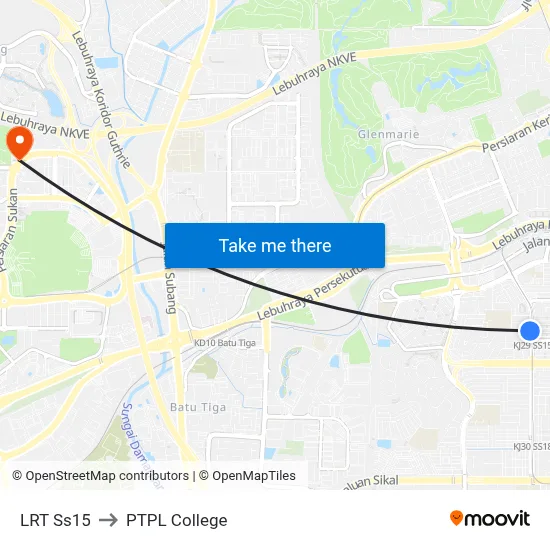 LRT Ss15 to PTPL College map