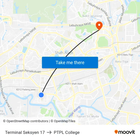 Terminal Seksyen 17 to PTPL College map