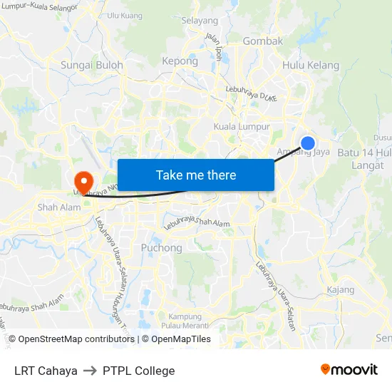 LRT Cahaya to PTPL College map