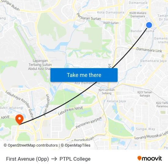 First Avenue (Opp) to PTPL College map