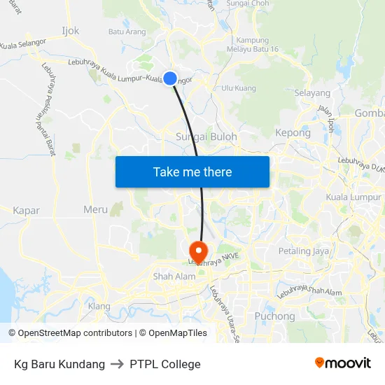 Kg Baru Kundang to PTPL College map