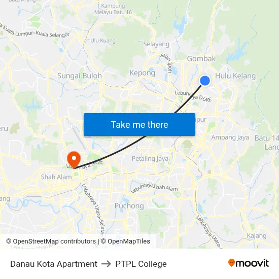 Danau Kota Apartment to PTPL College map