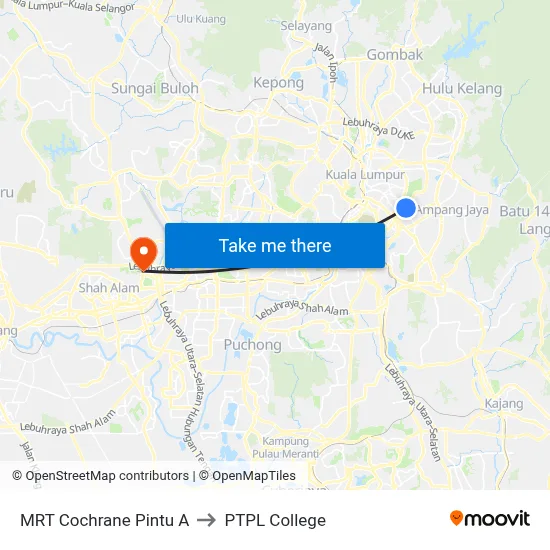 MRT Cochrane Pintu A to PTPL College map