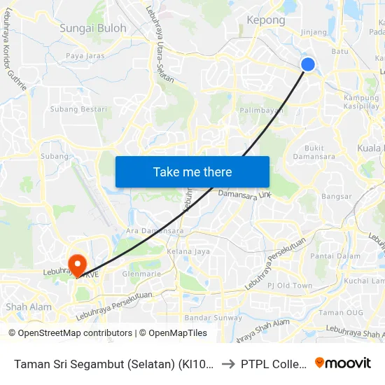 Taman Sri Segambut (Selatan) (Kl1042) to PTPL College map