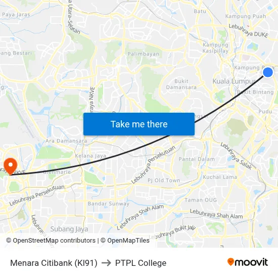 Menara Citibank (Kl91) to PTPL College map