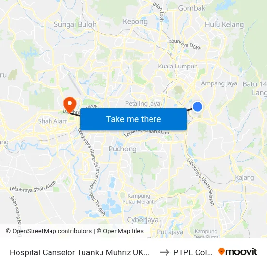 Hospital Canselor Tuanku Muhriz UKM (Kl1983) to PTPL College map