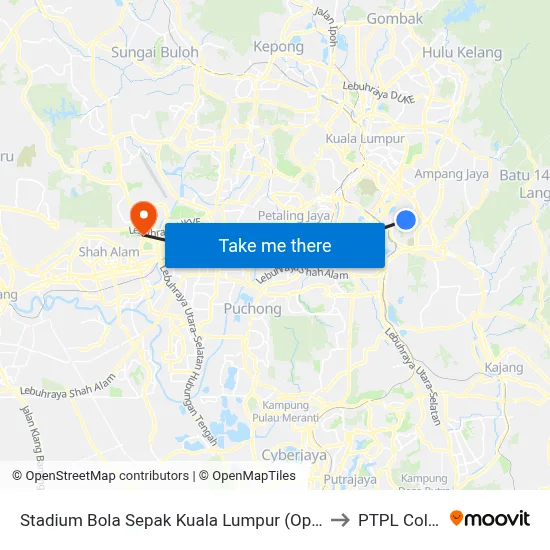 Stadium Bola Sepak Kuala Lumpur (Opp) (Kl282) to PTPL College map