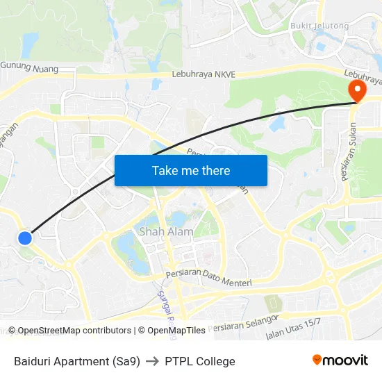 Baiduri Apartment (Sa9) to PTPL College map