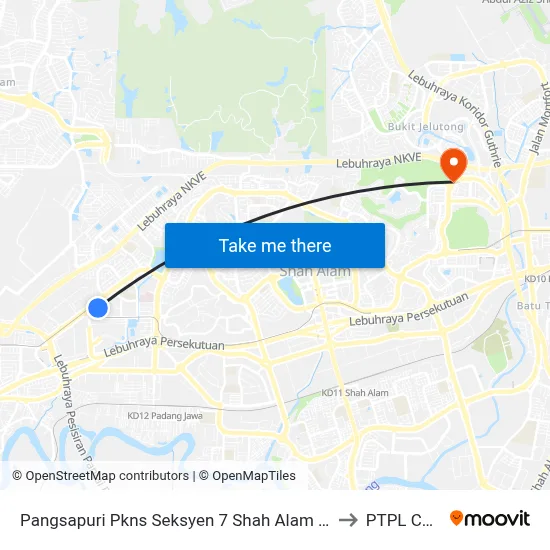 Pangsapuri Pkns Seksyen 7 Shah Alam (Barat) (Sa311) to PTPL College map