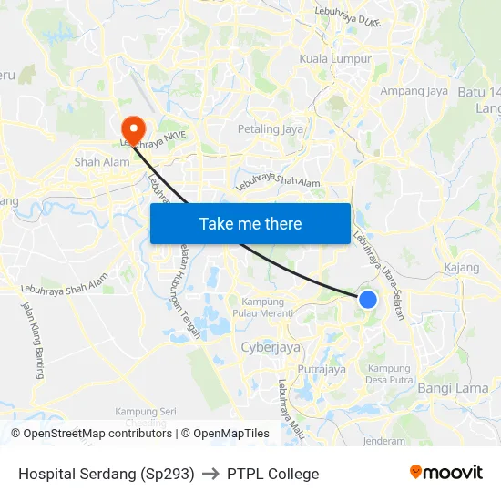 Hospital Serdang (Sp293) to PTPL College map