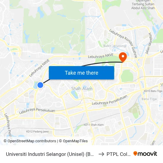 Universiti Industri Selangor (Unisel) (Barat) (Sa34) to PTPL College map