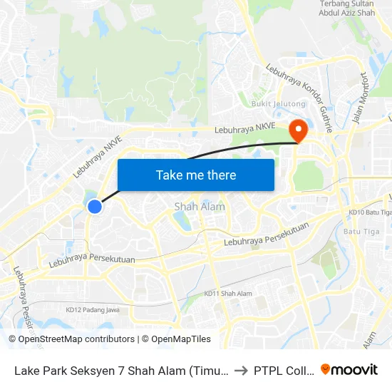 Lake Park Seksyen 7 Shah Alam (Timur) (Sa35) to PTPL College map