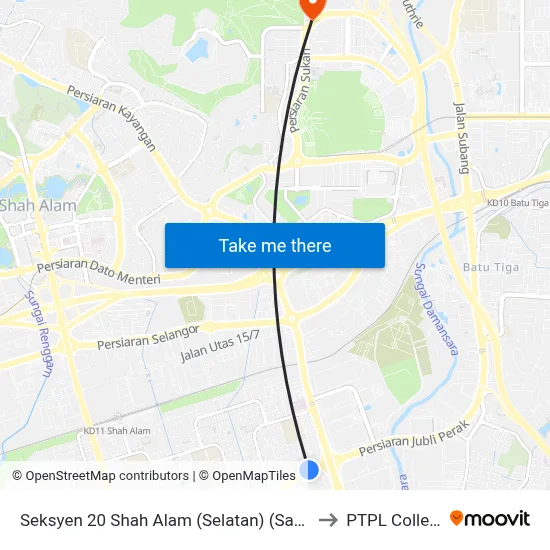 Seksyen 20 Shah Alam (Selatan) (Sa461) to PTPL College map