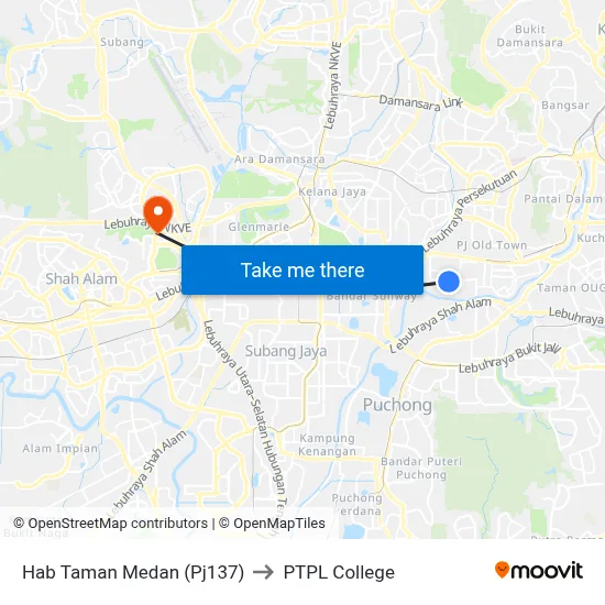Hab Taman Medan (Pj137) to PTPL College map