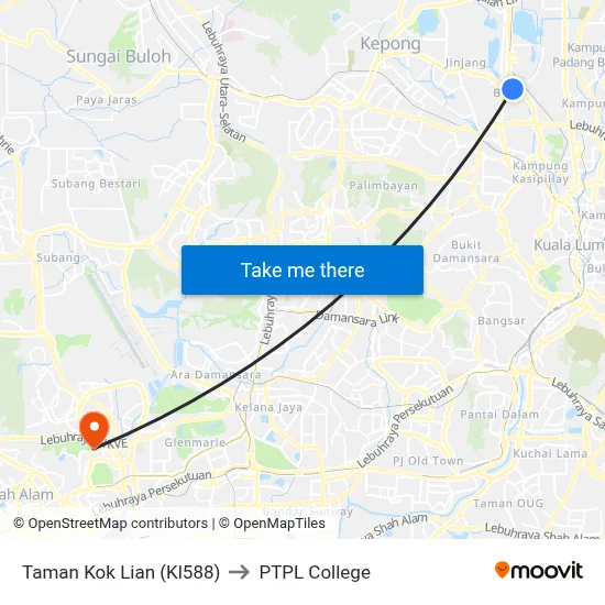Taman Kok Lian (Kl588) to PTPL College map