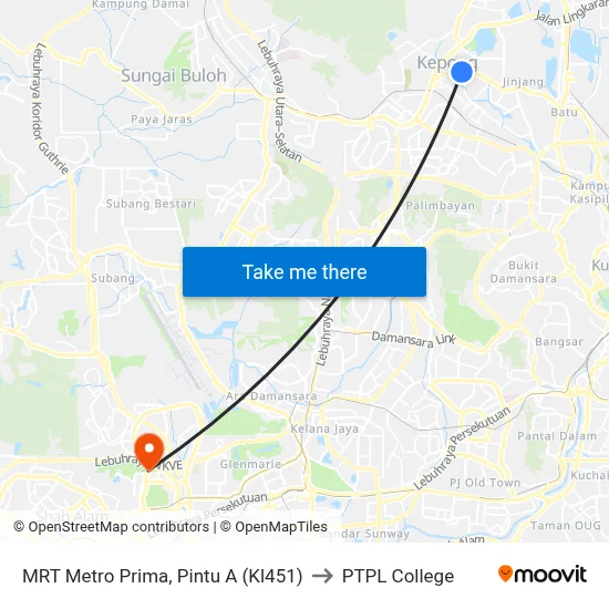 MRT Metro Prima, Pintu A (Kl451) to PTPL College map