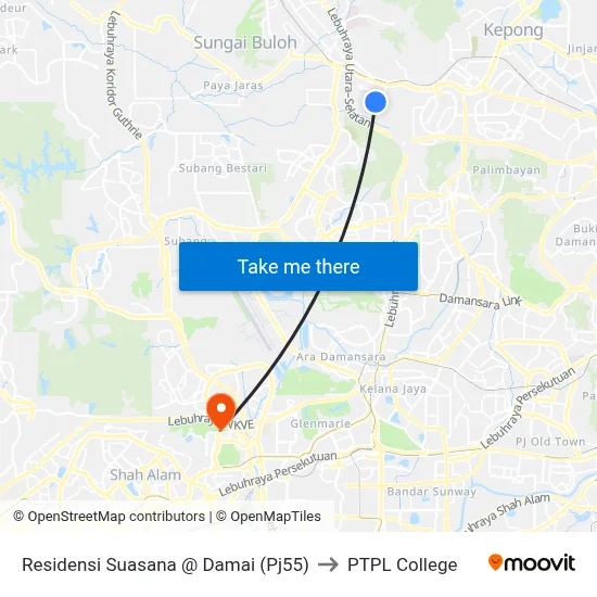 Residensi Suasana @ Damai (Pj55) to PTPL College map