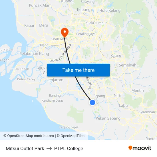 Mitsui Outlet Park to PTPL College map