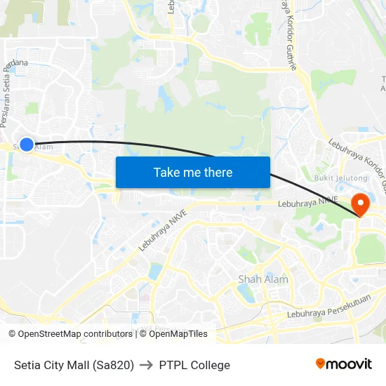 Setia City Mall (Sa820) to PTPL College map
