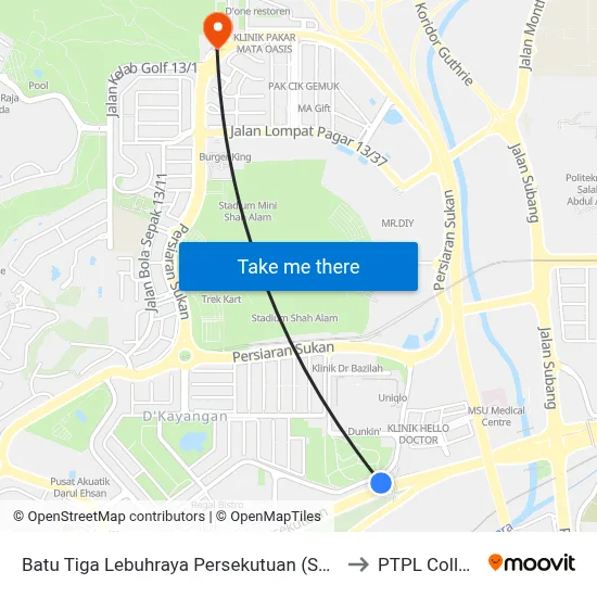 Batu Tiga Lebuhraya Persekutuan (Sa914) to PTPL College map